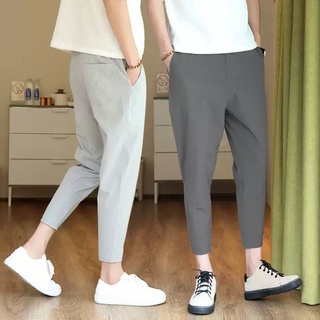 2021Cropped Pants Loose Cropped Pants Ankle-Tied Harem Pants Boy Korean Style Trendy Student Summer Ice Silk Leisure Pants (1)