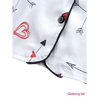 Mu♫-Baby Boys Girls Pajamas Set, Short Sleeve Cartoon Heart Arrow Print Button Down Shirt + Pants 2Pcs Clothes Set (9)