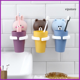 [VIP] cepillo de dientes taza de dibujos animados animales patrones montado en la pared PP oso conejo enjuague bucal vaso titular conjunto para baño