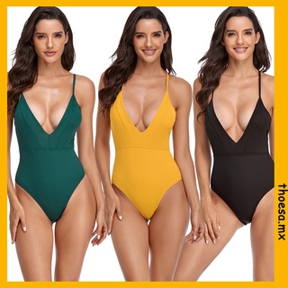 (wondlfg.mx) verano de las mujeres sexy color sólido sin respaldo de una pieza trajes de baño trajes de baño