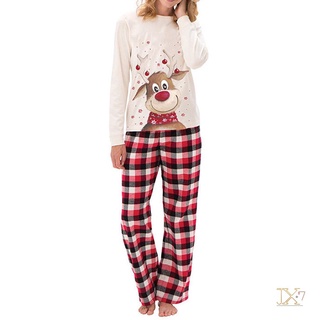 jx-juego de pijamas de la familia de navidad, patrón de renos tops+pantalones elásticos largos para (6)