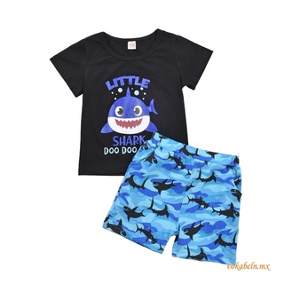 BbQ-Little Boy’s T-shirt and Shorts Set Cartoon Shark Printing Short-sleeved