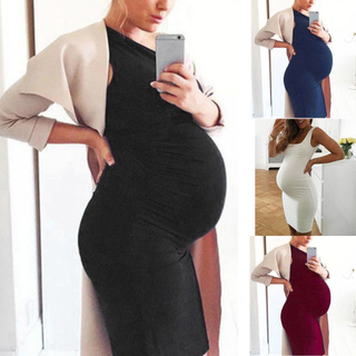 moda mujer embarazada o-cuello sin mangas enfermería maternidad sólido chaleco vestido