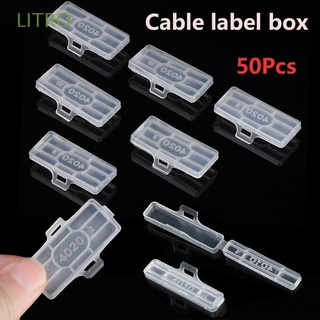 litro 50pcs etiquetas de cable útiles etiquetas de cable impermeable organizadores de fibra de identificación etiquetas de exhibición signo marcador herramienta transparente cable lazo red cable etiqueta caja