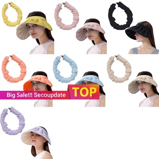 Secoupdate mujeres plegable vacío Top sombrero ancho ala verano protector solar gorra elástica pelo banda
