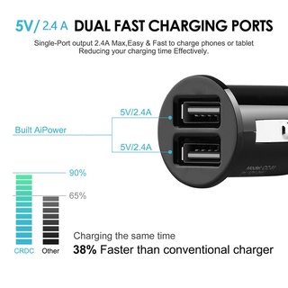2.4A 5V Dual USB cargador de coche 2 puertos encendedor de cigarrillos adaptador cargador USB adaptador de alimentación para todos los teléfonos inteligentes (2)