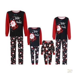 jx-matching pijama de navidad familiar, casual manga larga santa impresión tops +