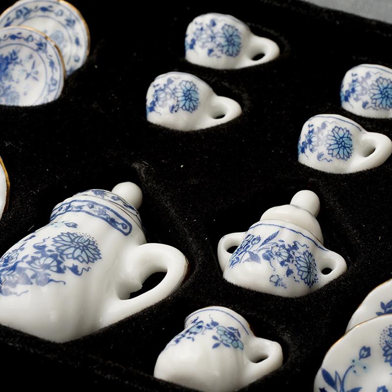 15 piezas mini juego de té de porcelana con estampado floral para casa de muñecas en miniatura (2)