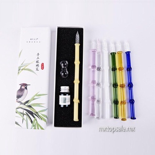 set de caja de regalo de cristal de colores esmalte pluma de vidrio pluma de color de negocios