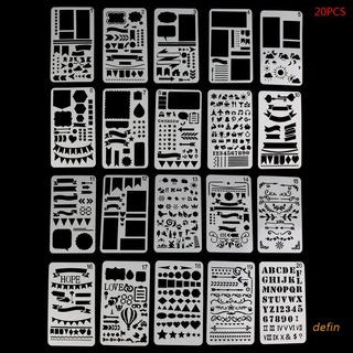 defin 20Pcs Bullet Journal Stencil Set Plastic Planner DIY Drawing Template Diary Decor Craft