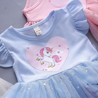 Vestido nuevo de verano para niña corazón cure unicornio sin mangas escote redondo princesa falda de gasa neta (8)