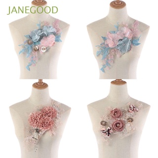 JANEGOOD CRAFT Vestido apliques Boda De encaje de flores Parche de coser Tela Escote de cuello Trim Ropa Bordado