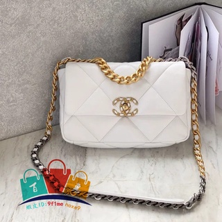 Chanel 19 bolsa serie oro hebilla solapa bolsa de piel de cordero cadena bolsa blanco AS1160 bolsa