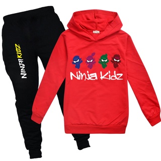 Ninja Kidz primavera y otoño sudadera con capucha jersey de algodón puro sudaderas + pantalones 2Pcs niños niñas cómodo suave manga larga conjunto