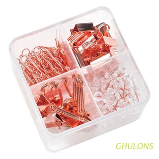 ghulons 171 unids/caja multiusos clips de papel titular de entradas de oro rosa push pins thumbtack papelería set