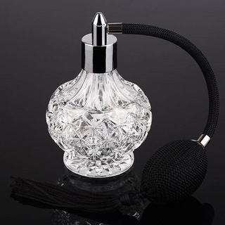 80ml Vintage cristal Perfume botella Spray atomizador claro largo negro bombilla borla ☆Litasteful