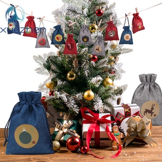 24 piezas bolsa de lino de navidad arpillera de navidad bolsa de vacaciones de 4 pulgadas de ancho de pulgada de altura con pegatina