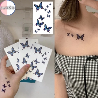 Waterproof butterfly tattoo stickers small fresh blue butterfly clavicle tattoo stickers 1 sheet