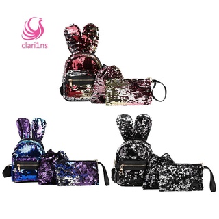 Clari1ns1 3pcs/Set Women Rabbit Ears Mini Sequins Backpack Party Clutch Shoulder Bags