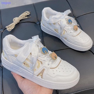 2021 new student all-match Japanese cute bear sports shoes Korean autumn breathable white shoes women s single shoes