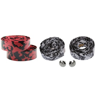 2 pares de cinta para manillar de corcho de bicicleta de carretera, envoltura (blanco con negro) y camuflaje negro y rojo