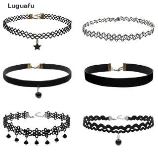 Luguafu 6 piezas gargantilla de terciopelo negro para mujer/Choker de encaje para niñas/collar de tatuaje/colgante MY