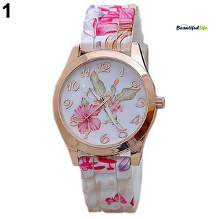 Beautifullife - reloj de pulsera de cuarzo con estampado de flores, banda de silicona, números árabes (2)