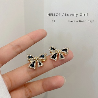 S925 silver needle ins cold wind zircon bow earrings female exquisite high-level sense of 2021 new trendy earrings