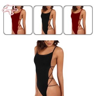pantherpink Sexy Strappy Backless Women Solid Color Monokini One-piece Swimwear Bodysuit