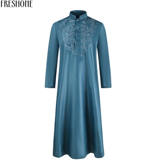 Freshone túnica suelta transpirable Color puro bordado túnica botón decoración para la vida diaria (6)