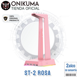 Onikuma ST2 Pink RGB Soporte para auriculares para juegos Auriculares para computadora Soporte para pantalla de escritorio Logotipo luminoso con 3 puertos USB y AUX de 3,5 mm (1)