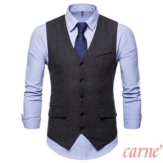 ✲Oh☽Chaleco de negocios para hombre, Color sólido, cuello en V sin mangas, traje de un solo pecho para caballeros, caqui/negro/gris (1)