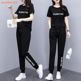 una sola pieza/traje de ocio deportes mujeres s verano 2021 nuevo negro gran tamaño coreano suelto pantalones de manga corta traje de dos piezas
