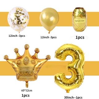 9 unids/set niños fiesta decoración y arreglo suministros primer cumpleaños globos corona dorada película de aluminio globos digitales (4)