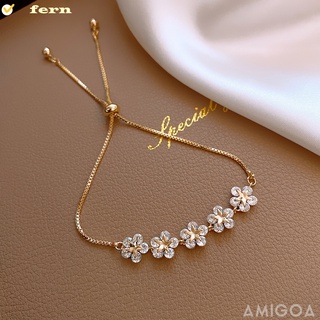 pulsera coreana de lujo de circón flor diamantes de imitación pulsera de oro ajustable joyería de moda al por mayor helecho