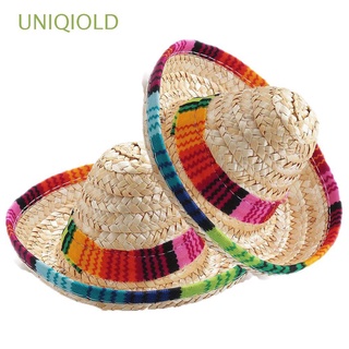 uniqiold 2pcs ajustable mascota sombrero de paja hebilla sombrero mexicano paja gorra colorido disfraz gato perro suministros adornos para mascotas