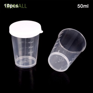 Qqmall 10Pcs recipiente de prueba tazas medidoras líquidas 50 ml de plástico de laboratorio calibración con tapa/Multicolor
