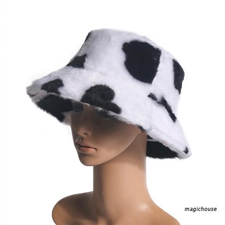 PANAMA magichouse mujeres invierno caliente espesar peluche cubo sombrero leche vaca impreso ala ancha protector solar packable panamá pescador gorra