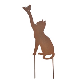 [solo julio] arte hierro gato jardín estaca decoración marrón plug-in decorativo para patio jardín otoño decoración casa de campo decoraciones de césped arte
