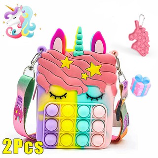 Unicorn Pop It burbuja bolsa de mensajero Fidget juguete sensorial monedero mochila niños