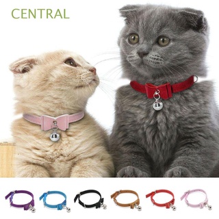 collar de corbata de terciopelo central para mascotas, perro, cuello, collar, gato, cachorro, ajustable con campana, multicolor