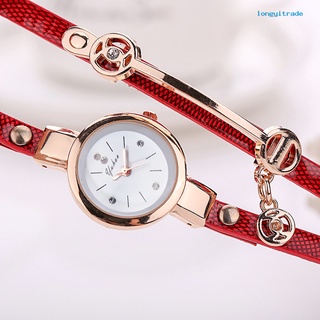 reloj de pulsera de cuarzo multicapa con correa de imitación para mujer