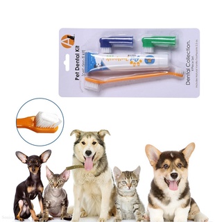 juego de pasta de dientes para limpieza de perros y gatos+cepillo de dientes+cepillo de respaldo sabor a carne