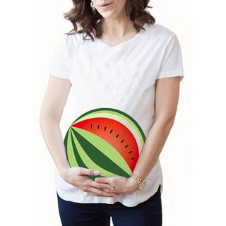 Fun hand holding watermelon print maternity wear white short-sleeved round neck shirt