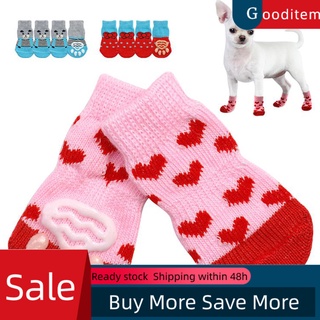 Gooditem 4 pzs calcetines de impresión en forma de corazón cómodos accesorios para perros antideslizantes Protector de pata caliente para mascotas (1)