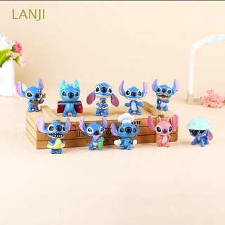 lanji 10 unids/set de figuras de acción stitch regalos adornos de muñeca figura modelo miniaturas lindo stitch anime japonés llavero colgante pvc figuras de juguete