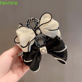 TWINKLE1 Minimalismo Garras De Pelo Estilo Moda Cangrejo Clips Perla Gran Flor Encaje Arco Negro Elegante Dulce Barrettes/Multicolor
