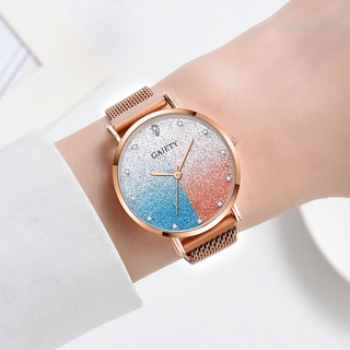 J&L delicado reloj de cuarzo de aleación de cristal colorido Metal imán hebilla correa de malla reloj de pulsera para las mujeres (5)