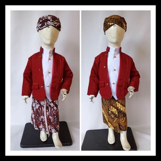 Beskap camisa Hewes doble niños granate Color traje de tela Blangkon personalizado Javanese disfraz