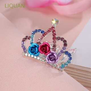 LIQUAN Cute Hair Jewelry Mini For Girls Kids Gift Hair Comb Rose Flower Girls Fashion Crystal Rhinestone Delicate Princess Hairclip Birthday Party Gift Crown Hairpin